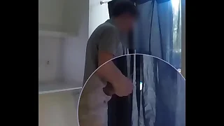 2 amateur boys messing yon in an obstacle kitchenette and pissing on each other